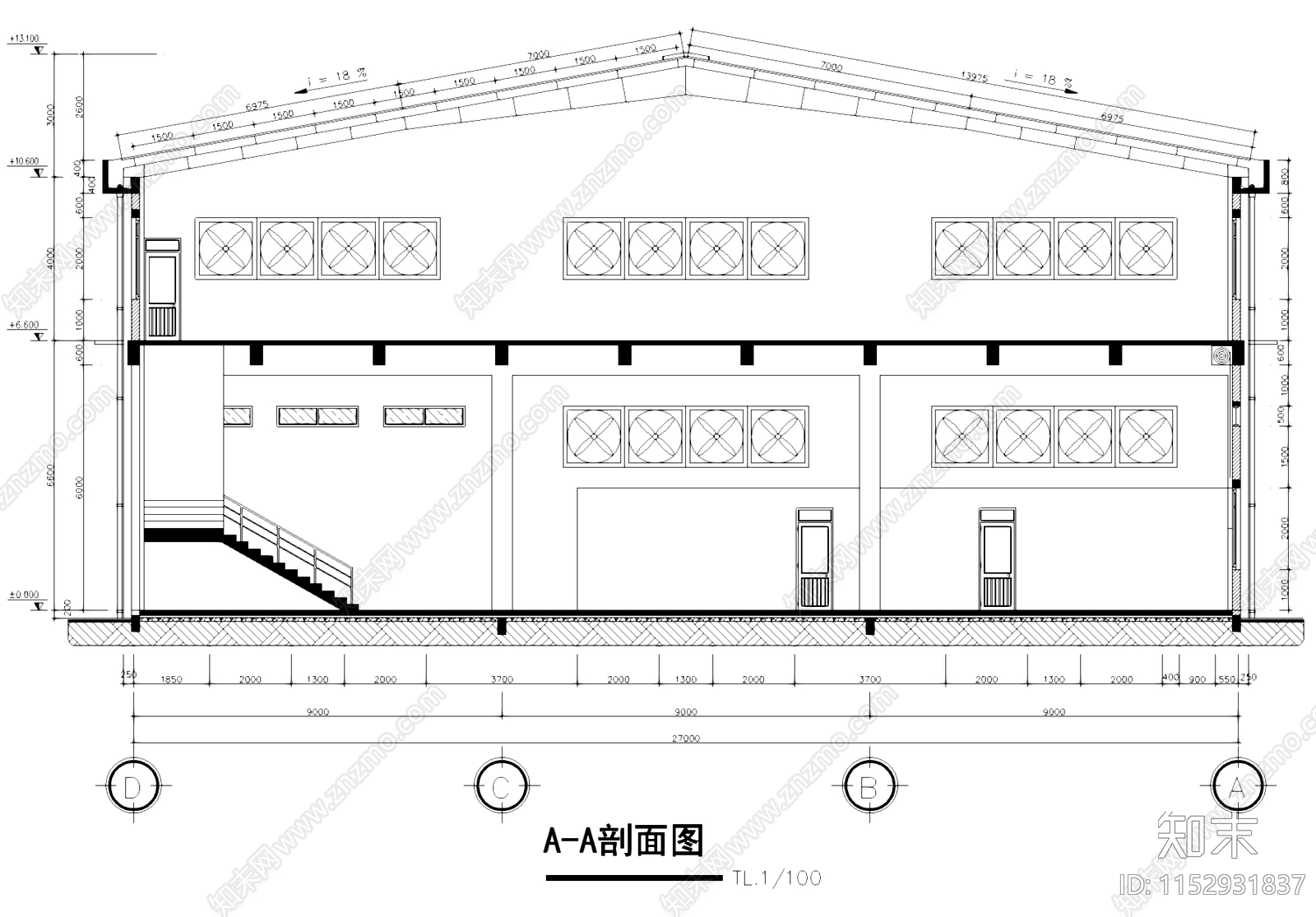 二层工业厂房车间及三层宿舍建筑cad施工图下载【ID:1152931837】