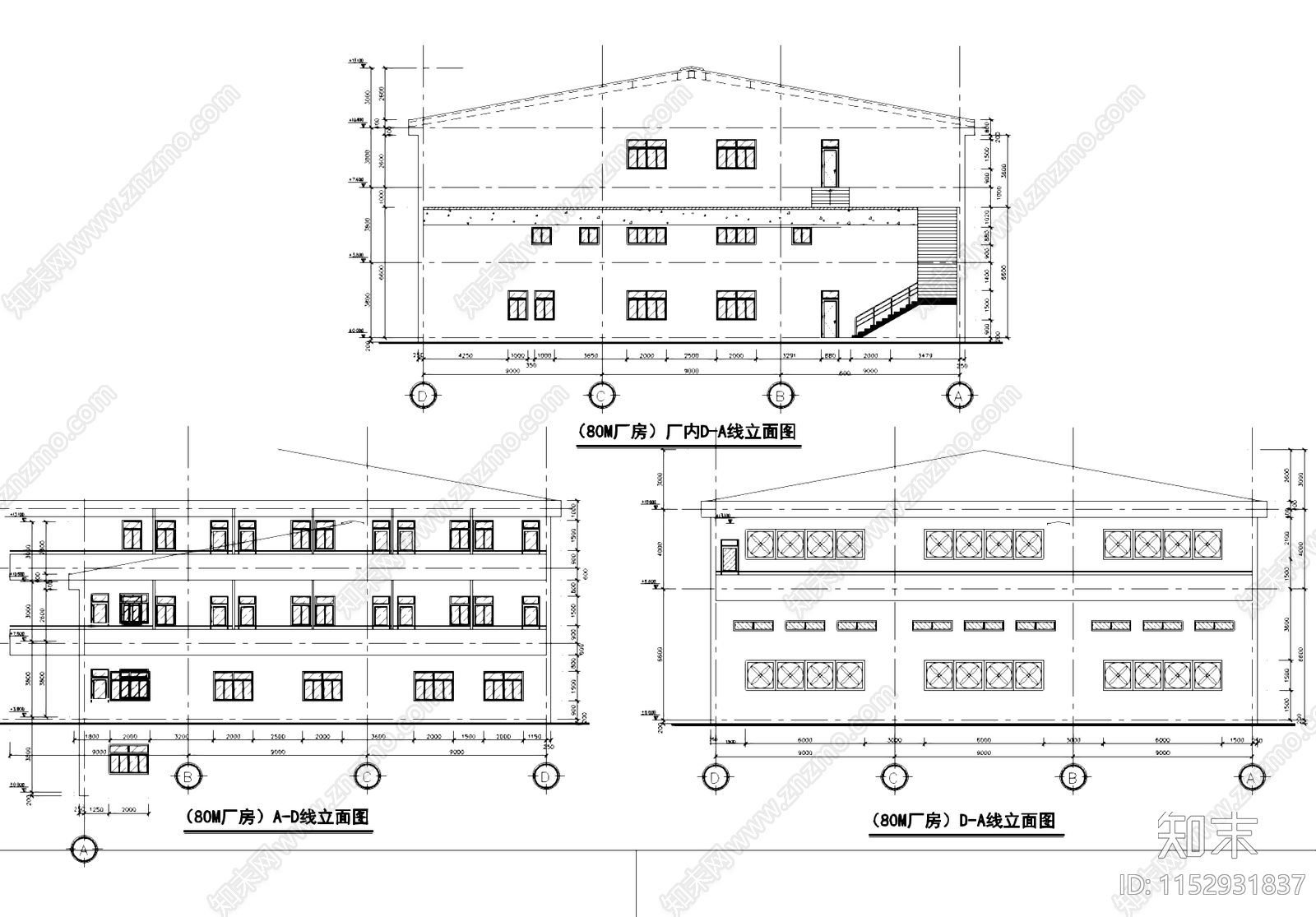 二层工业厂房车间及三层宿舍建筑cad施工图下载【ID:1152931837】
