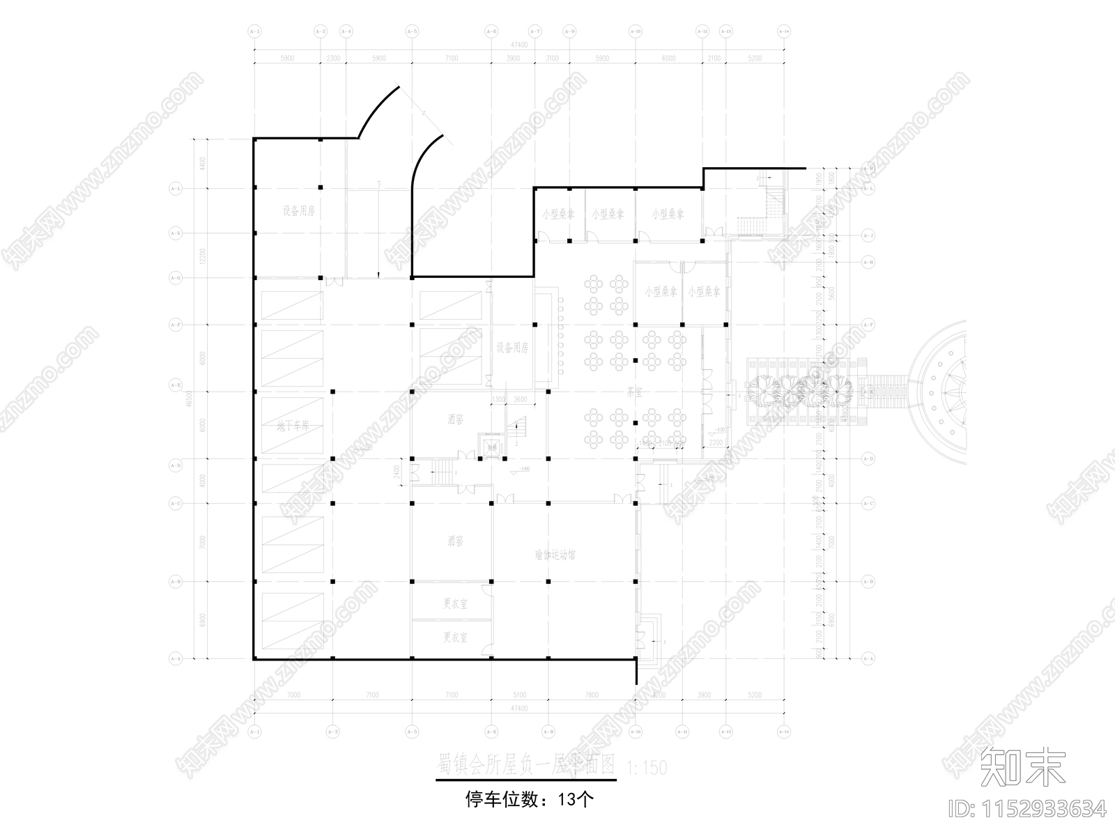 成都蜀镇法式会所建筑cad施工图下载【ID:1152933634】