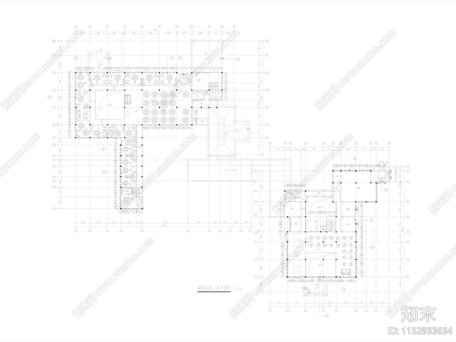 成都蜀镇法式会所建筑cad施工图下载【ID:1152933634】