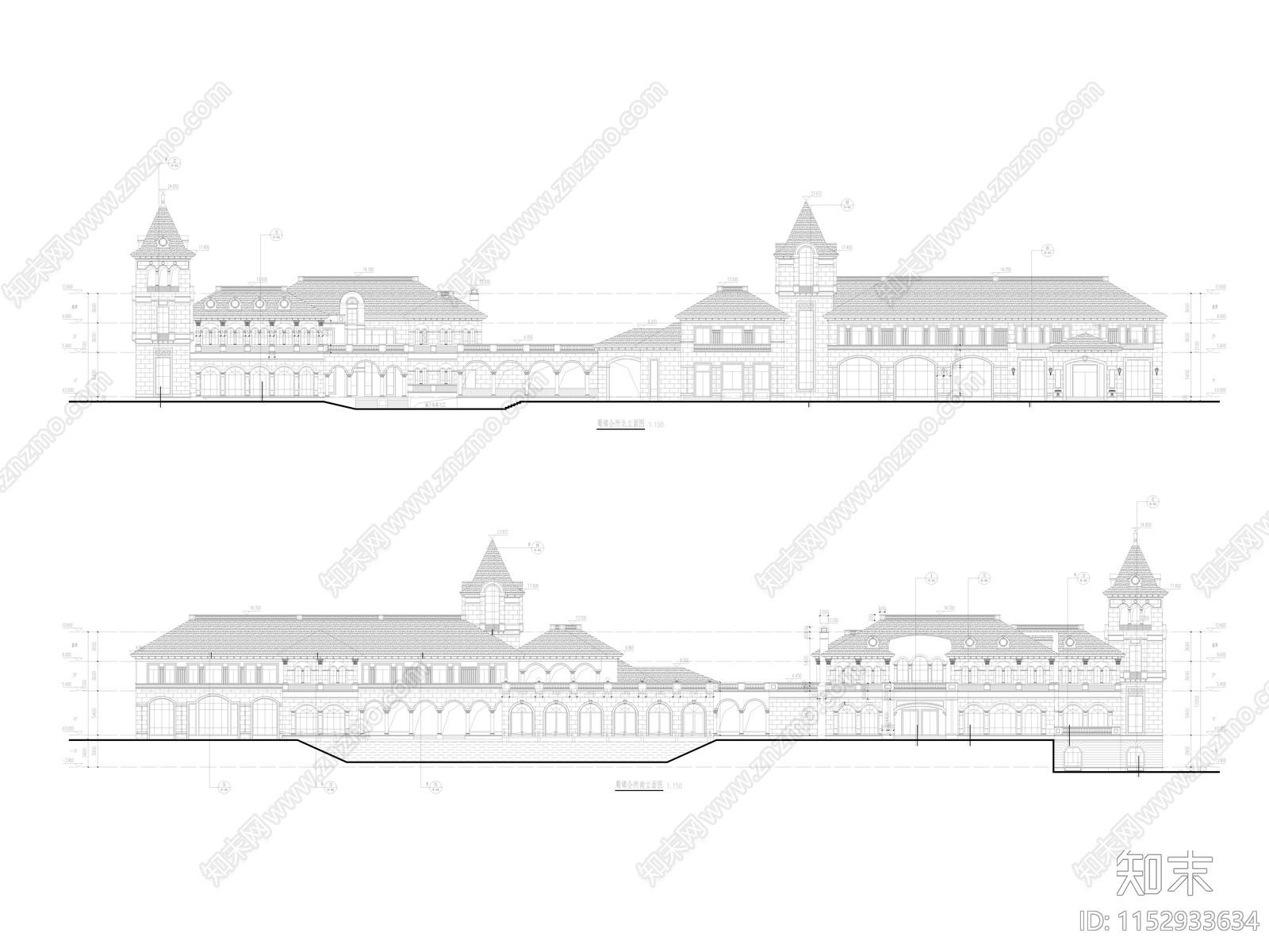 成都蜀镇法式会所建筑cad施工图下载【ID:1152933634】