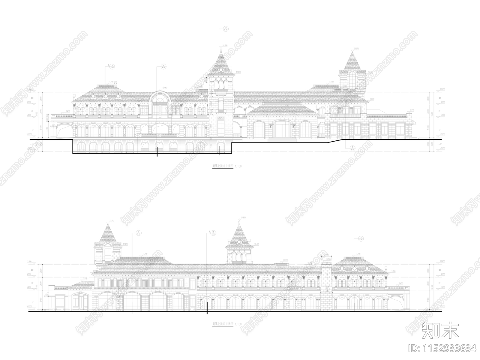 成都蜀镇法式会所建筑cad施工图下载【ID:1152933634】