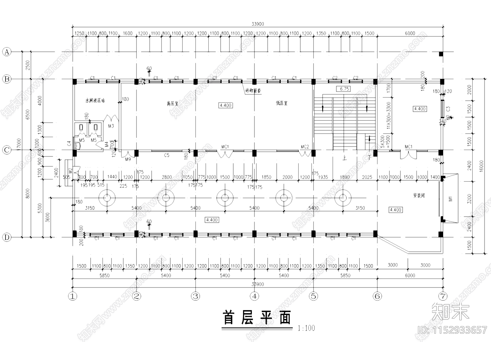二层泵站厂房车间办公楼工业建筑cad施工图下载【ID:1152933657】
