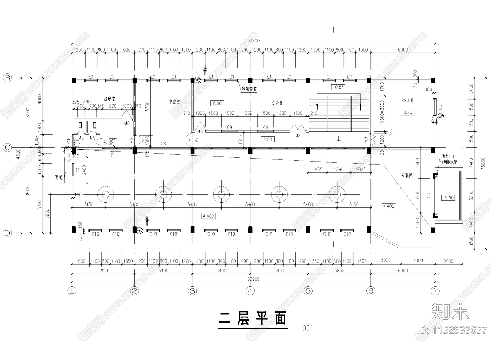 二层泵站厂房车间办公楼工业建筑cad施工图下载【ID:1152933657】