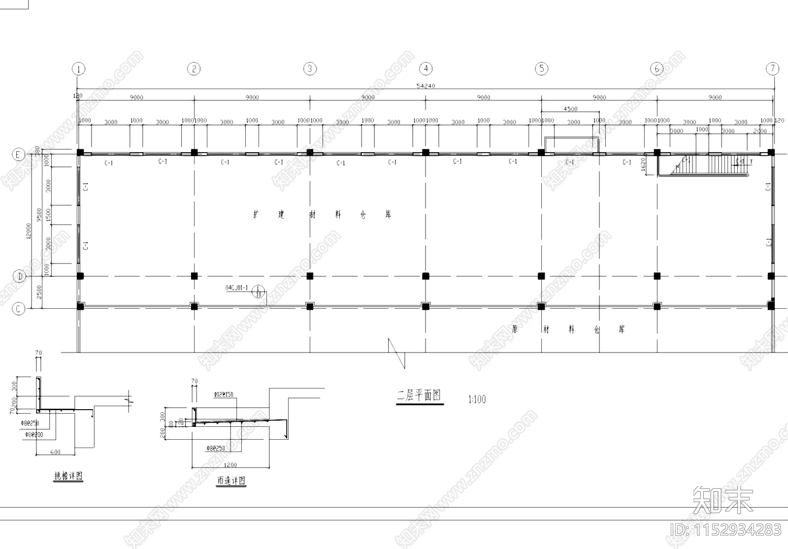 二层材料仓库厂房工业建筑cad施工图下载【ID:1152934283】
