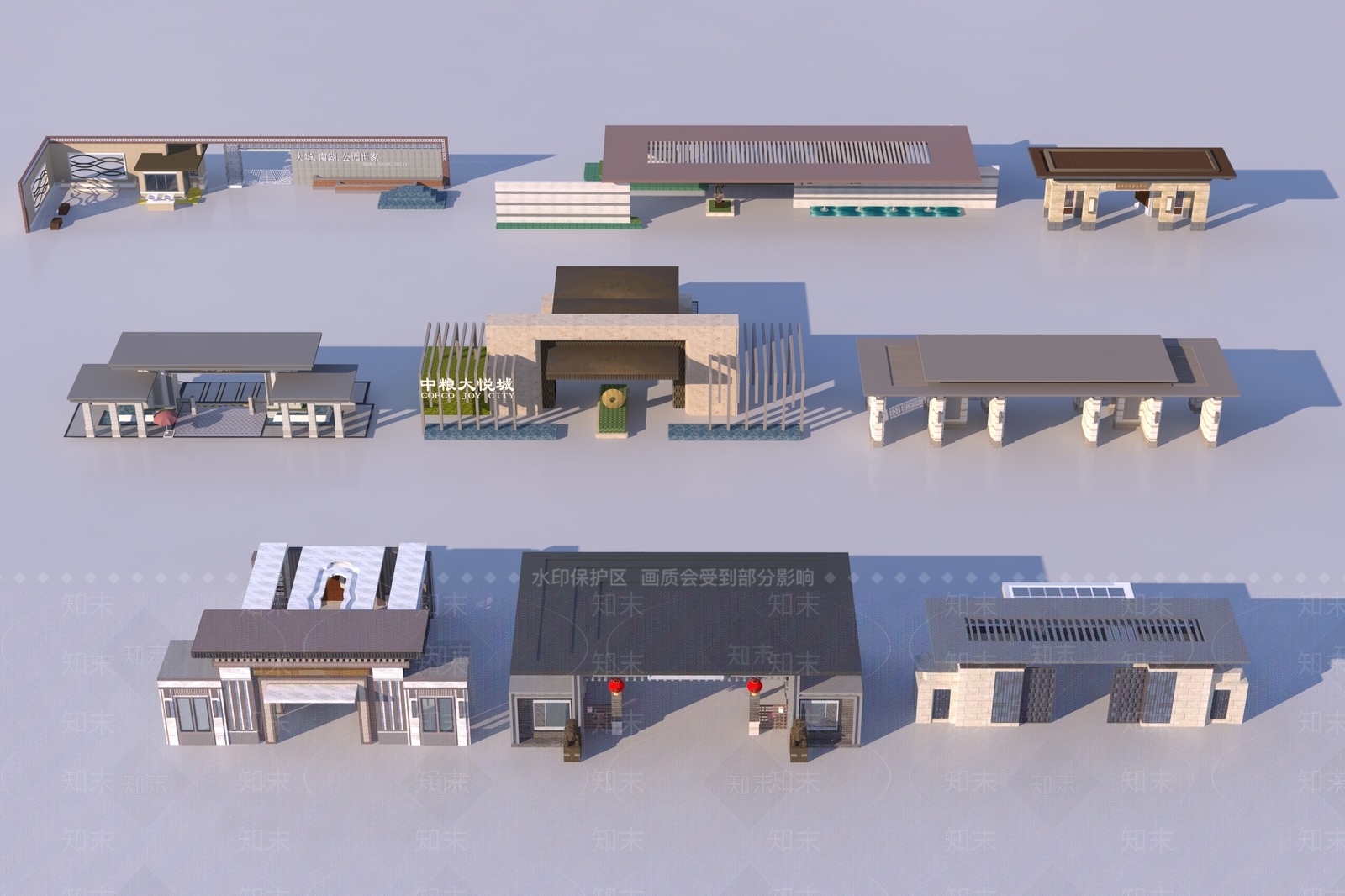 新中式入口大门3D模型下载【ID:1152934846】