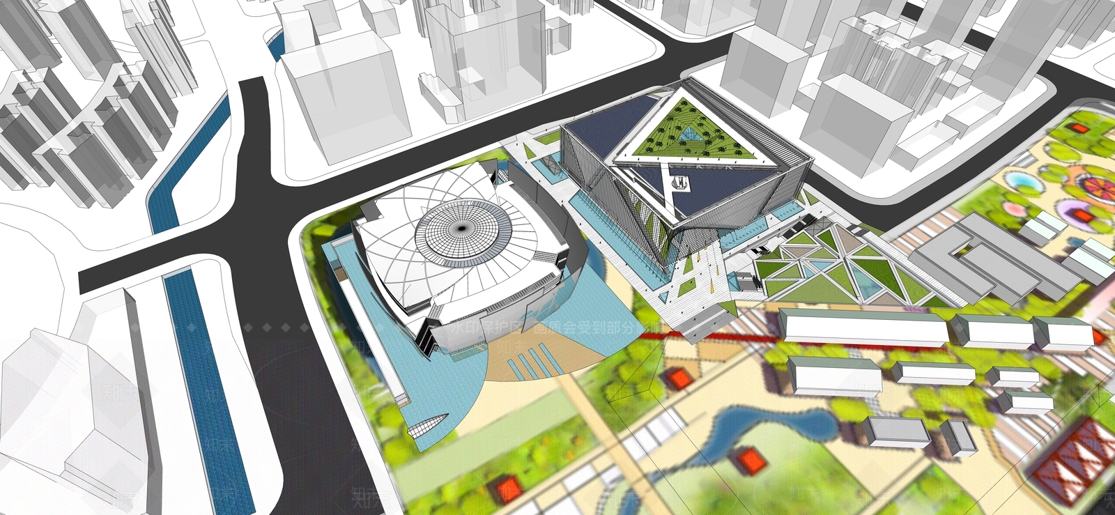 现代科学馆建筑设计SU模型下载【ID:1152940466】