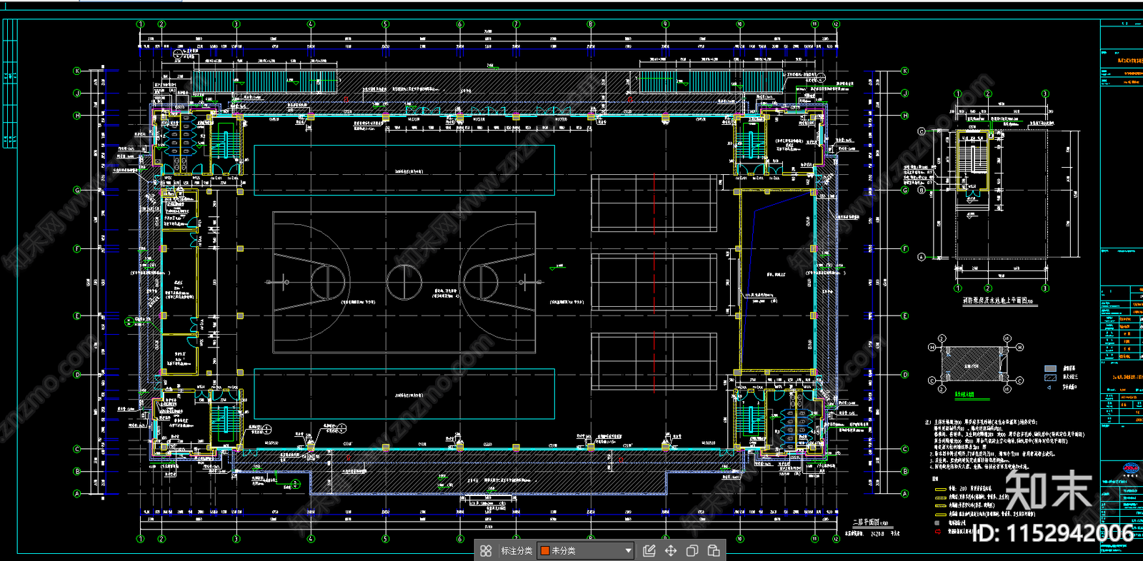 大学体育馆建筑cad施工图下载【ID:1152942006】