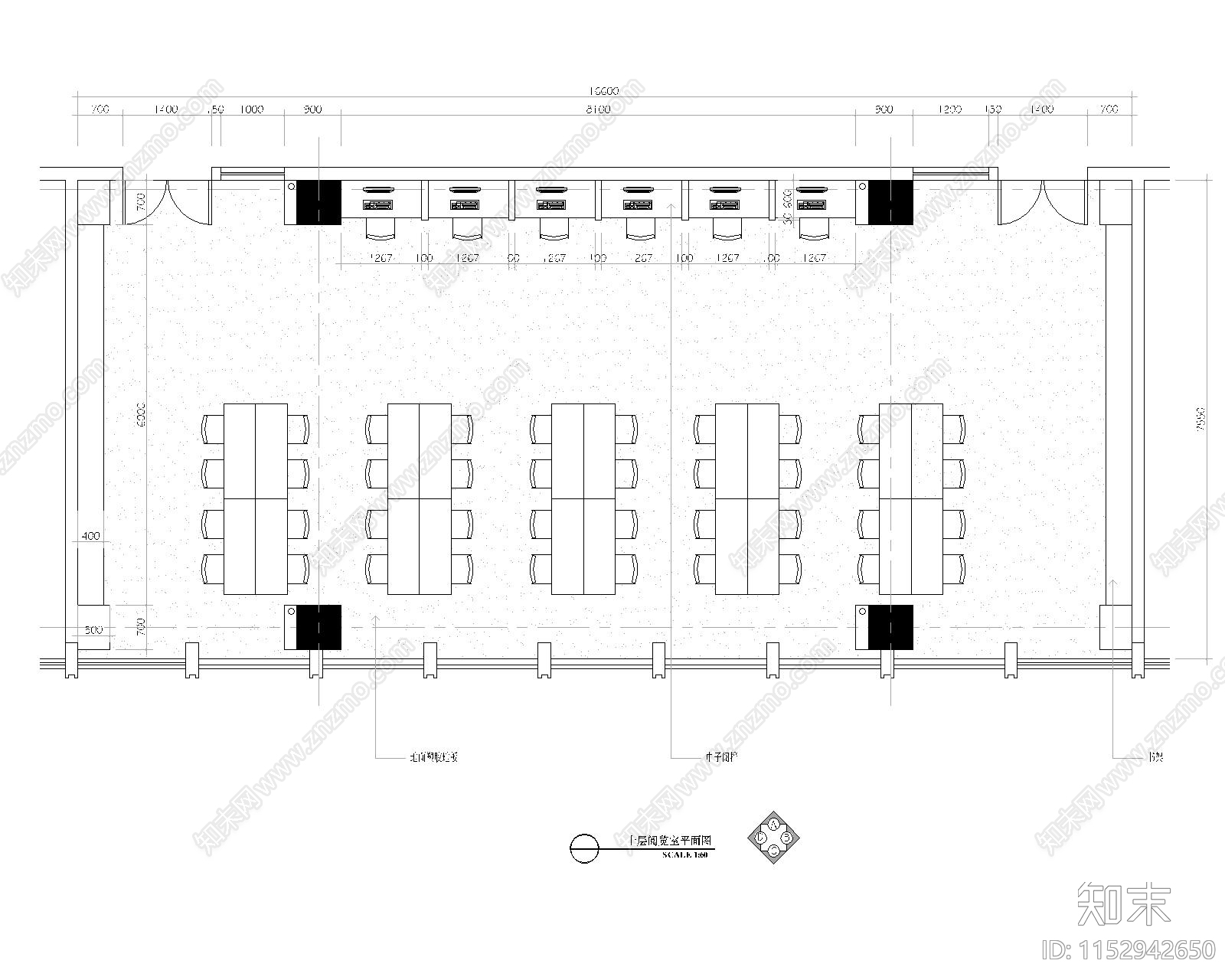 120平米阅览室室内施工图下载【ID:1152942650】