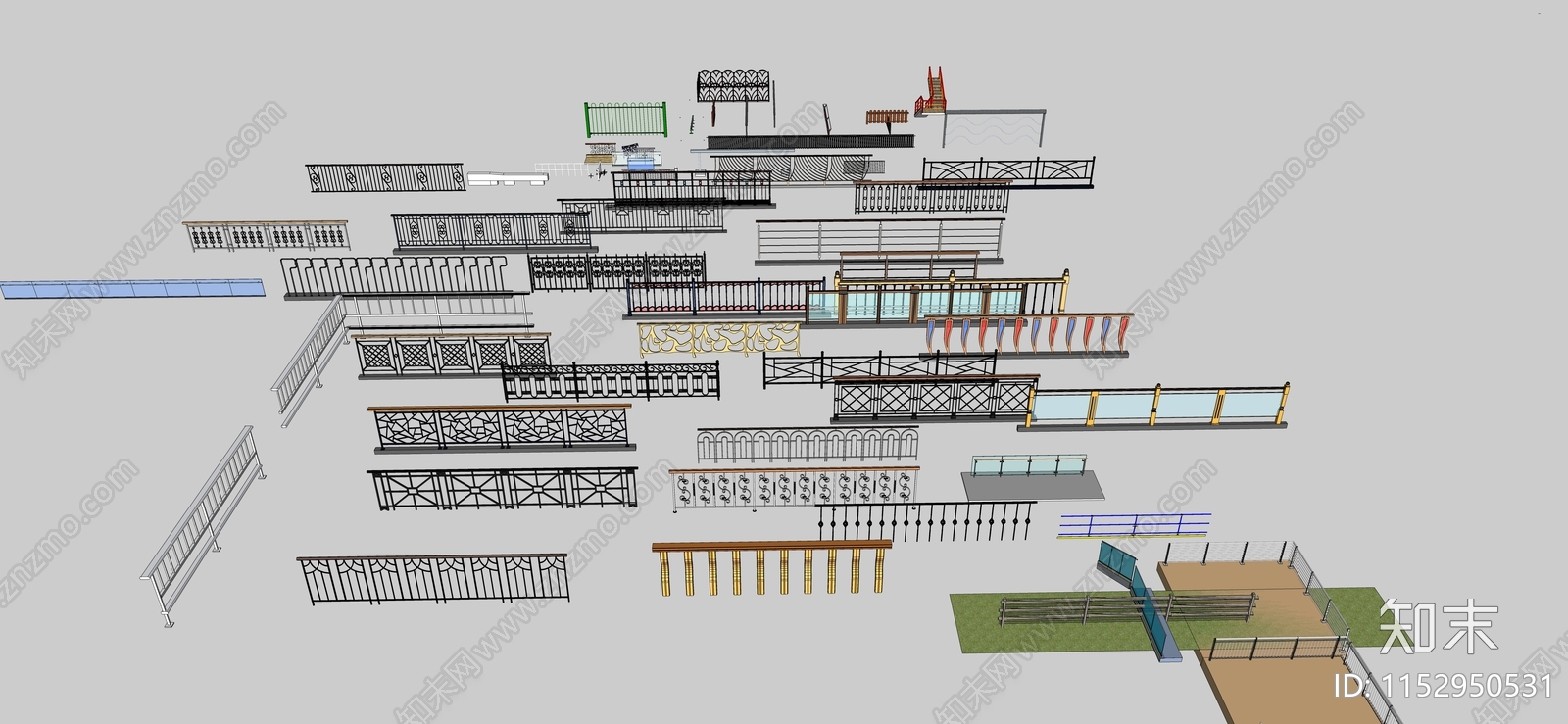 欧式铁艺护栏SU模型下载【ID:1152950531】