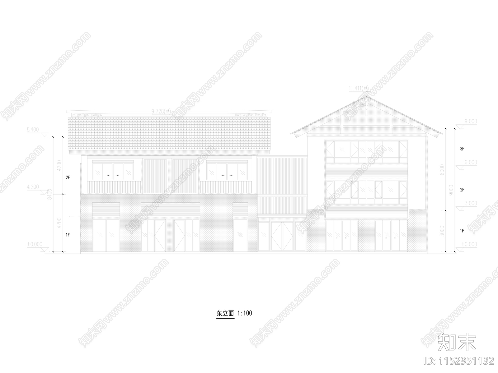 民宿建筑cad施工图下载【ID:1152951132】