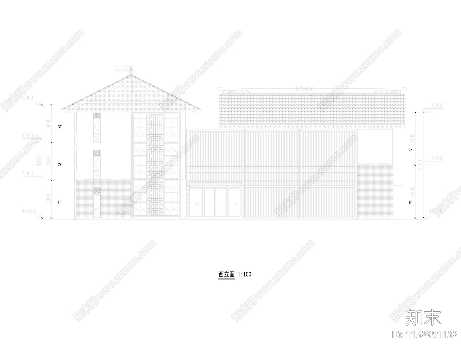 民宿建筑cad施工图下载【ID:1152951132】