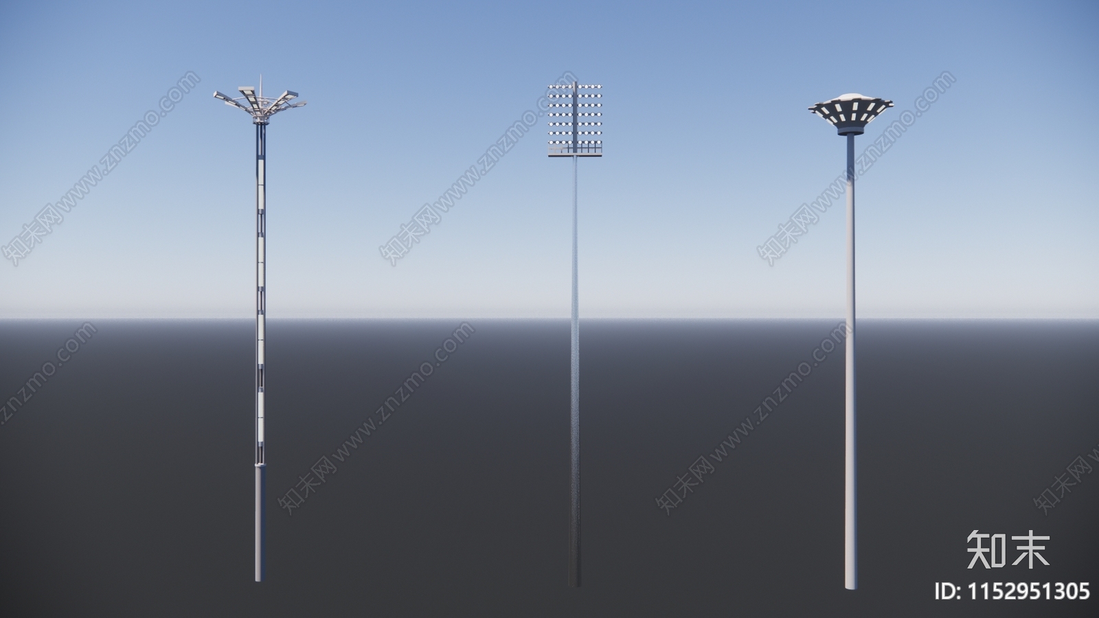 现代球场高杆路灯SU模型下载【ID:1152951305】