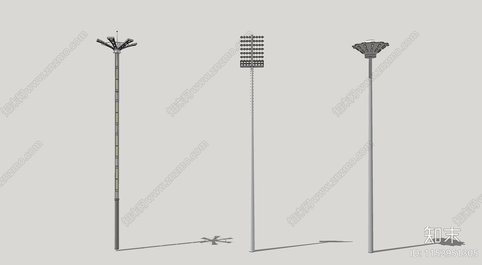 现代球场高杆路灯SU模型下载【ID:1152951305】