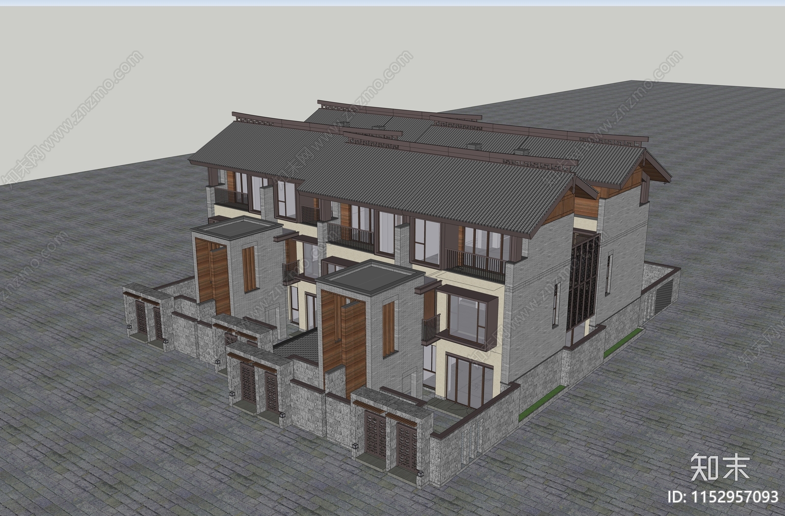 叠拼联排别墅建筑cad施工图下载【ID:1152957093】