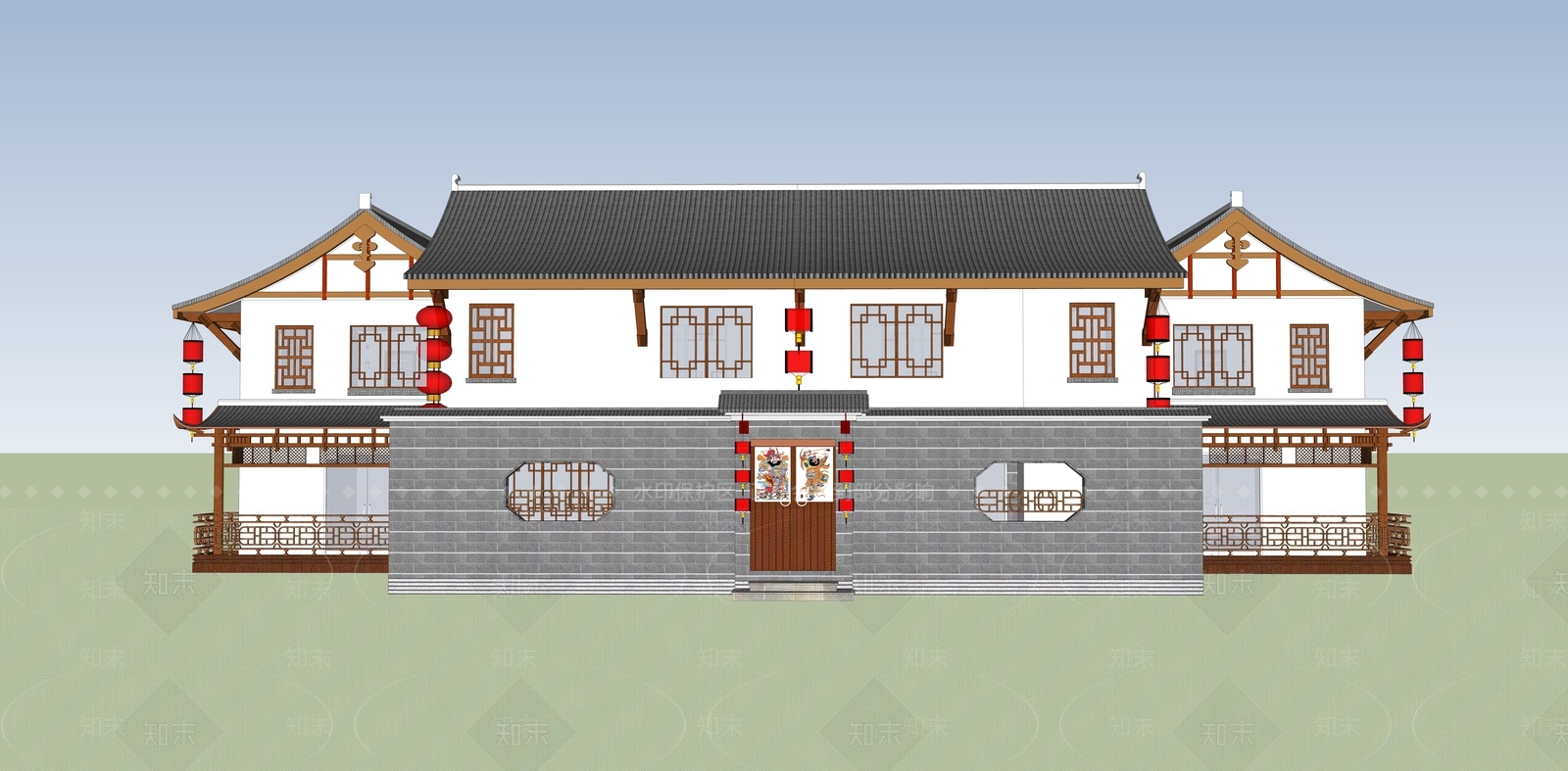 新中式酒楼SU模型下载【ID:1152961238】