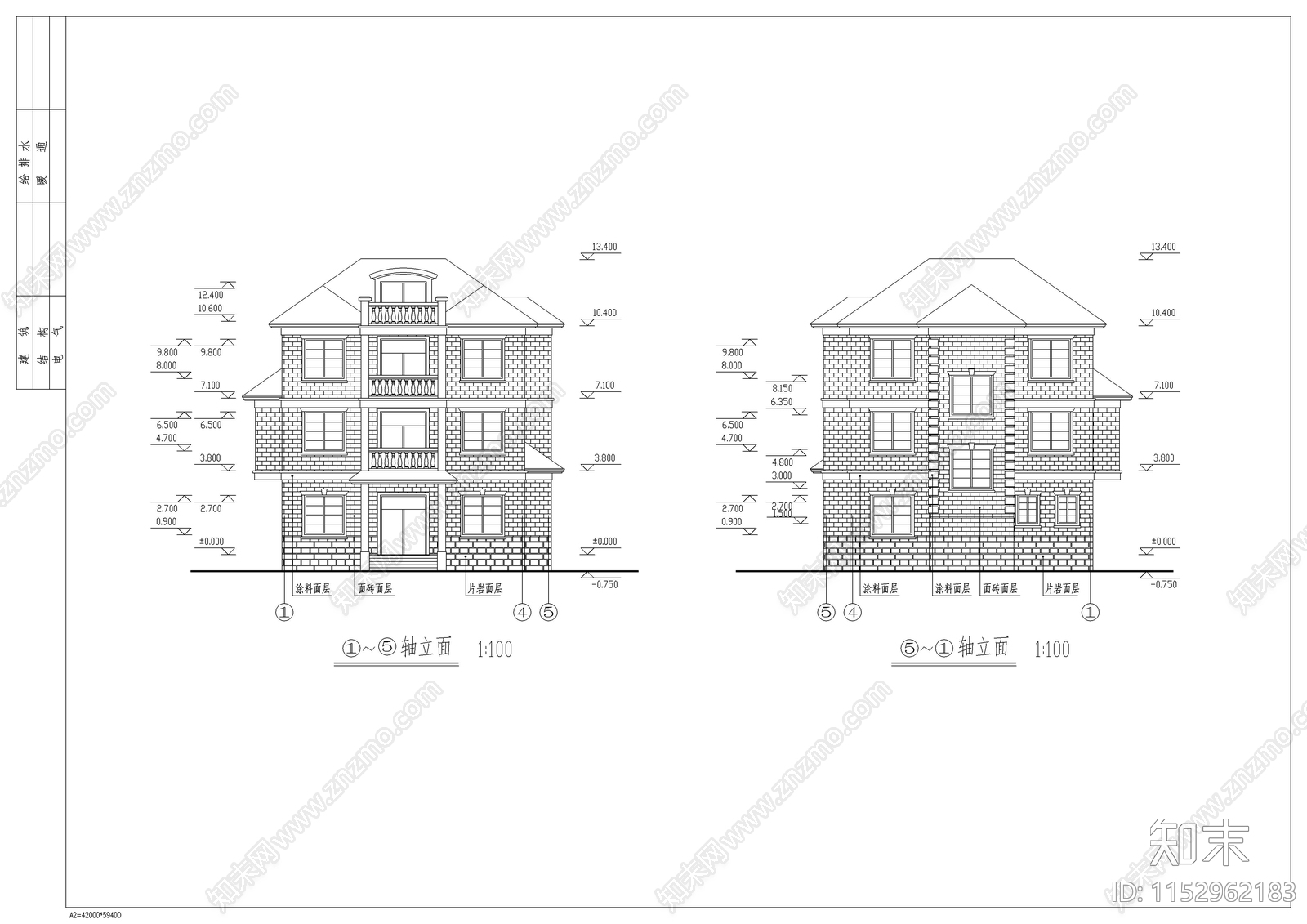 小别墅建筑cad施工图下载【ID:1152962183】