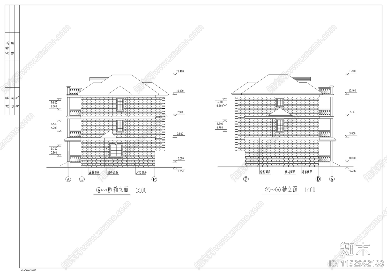 小别墅建筑cad施工图下载【ID:1152962183】