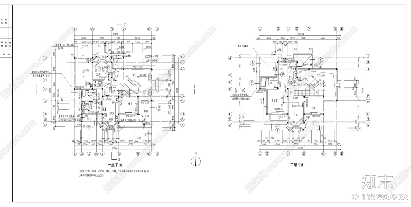 小别墅建筑cad施工图下载【ID:1152962262】