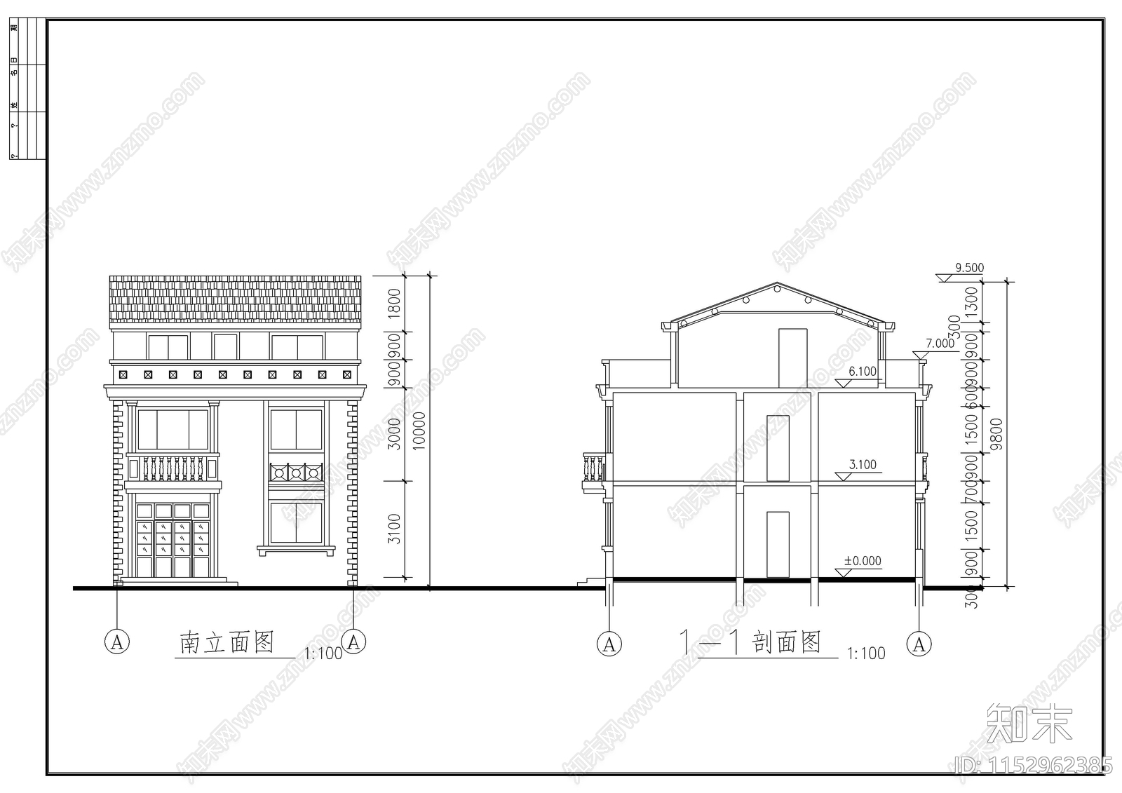 乡村别墅建筑cad施工图下载【ID:1152962385】