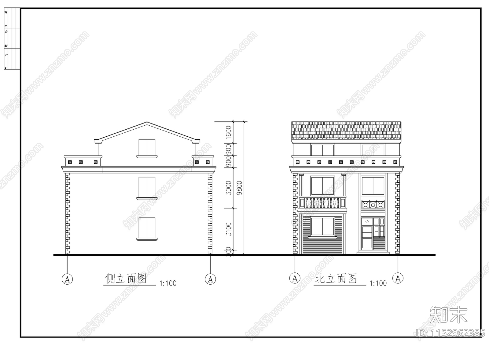 乡村别墅建筑cad施工图下载【ID:1152962385】