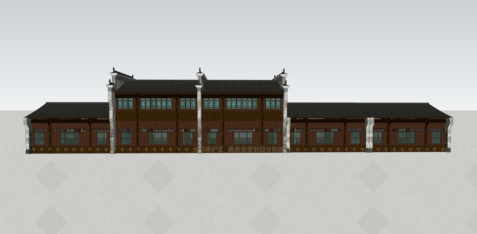 新中式徽派商业建筑SU模型下载【ID:1152962440】