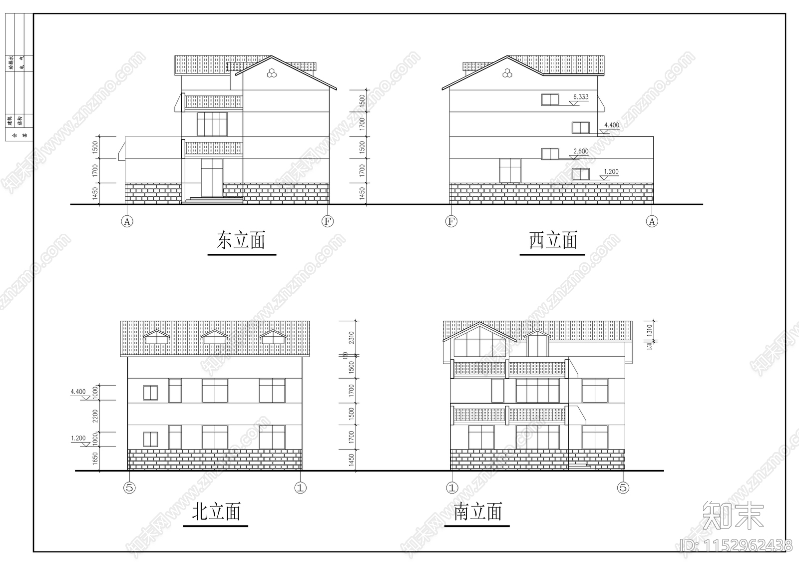 乡村别墅建筑cad施工图下载【ID:1152962438】