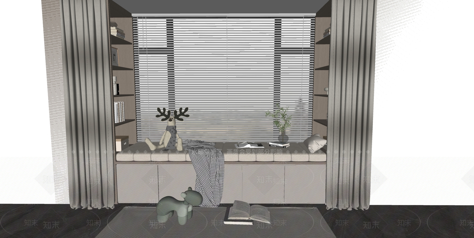 现代飘窗SU模型下载【ID:1152965633】