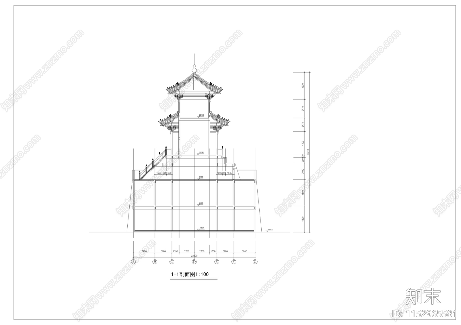 古建建筑cad施工图下载【ID:1152965581】