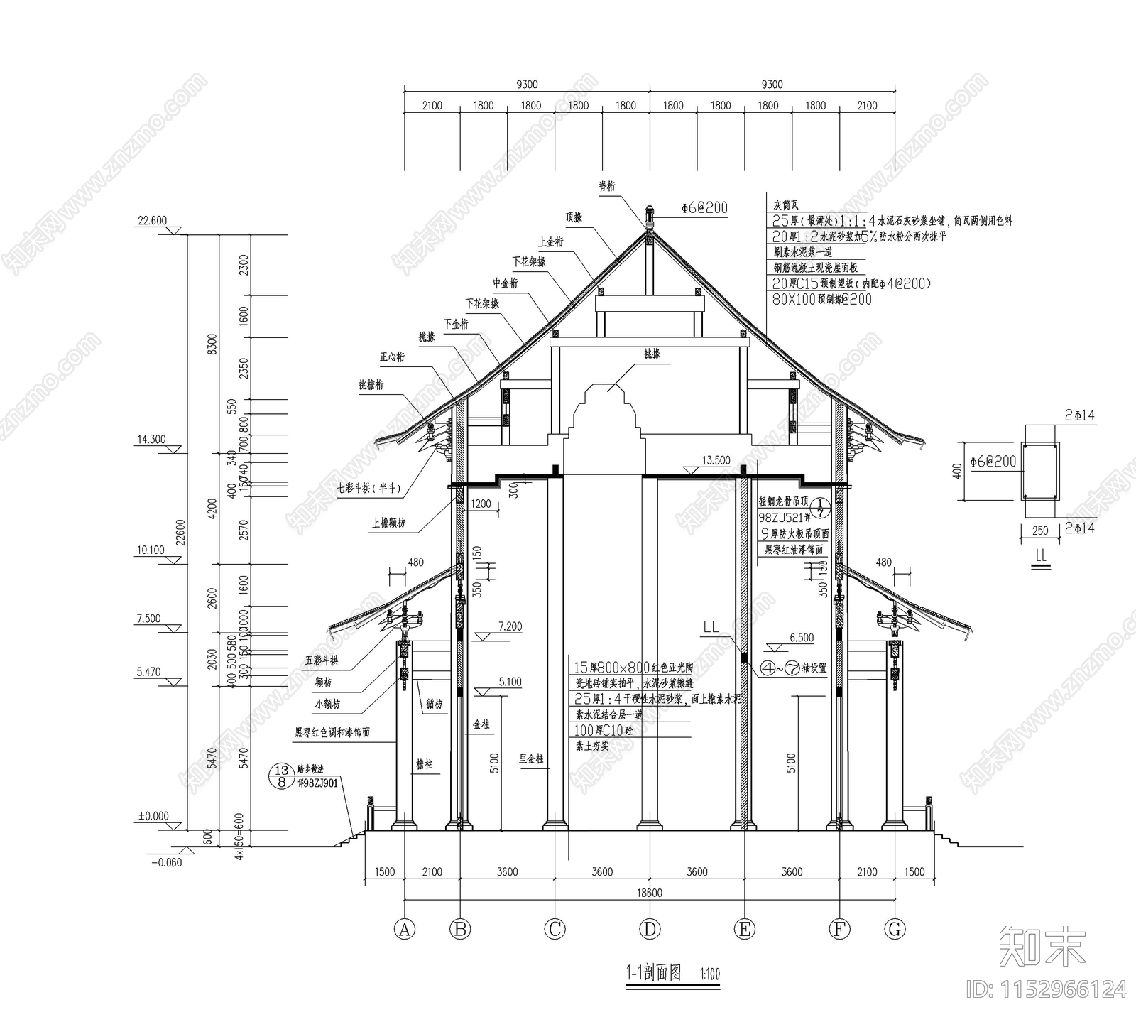 古建大雄宝殿建筑cad施工图下载【ID:1152966124】