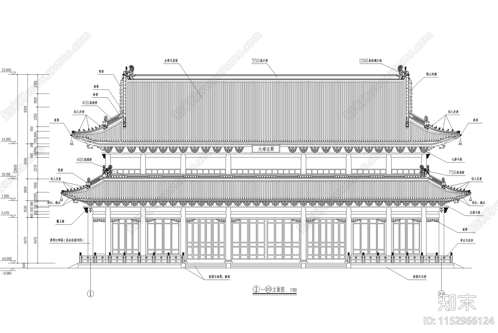 古建大雄宝殿建筑cad施工图下载【ID:1152966124】