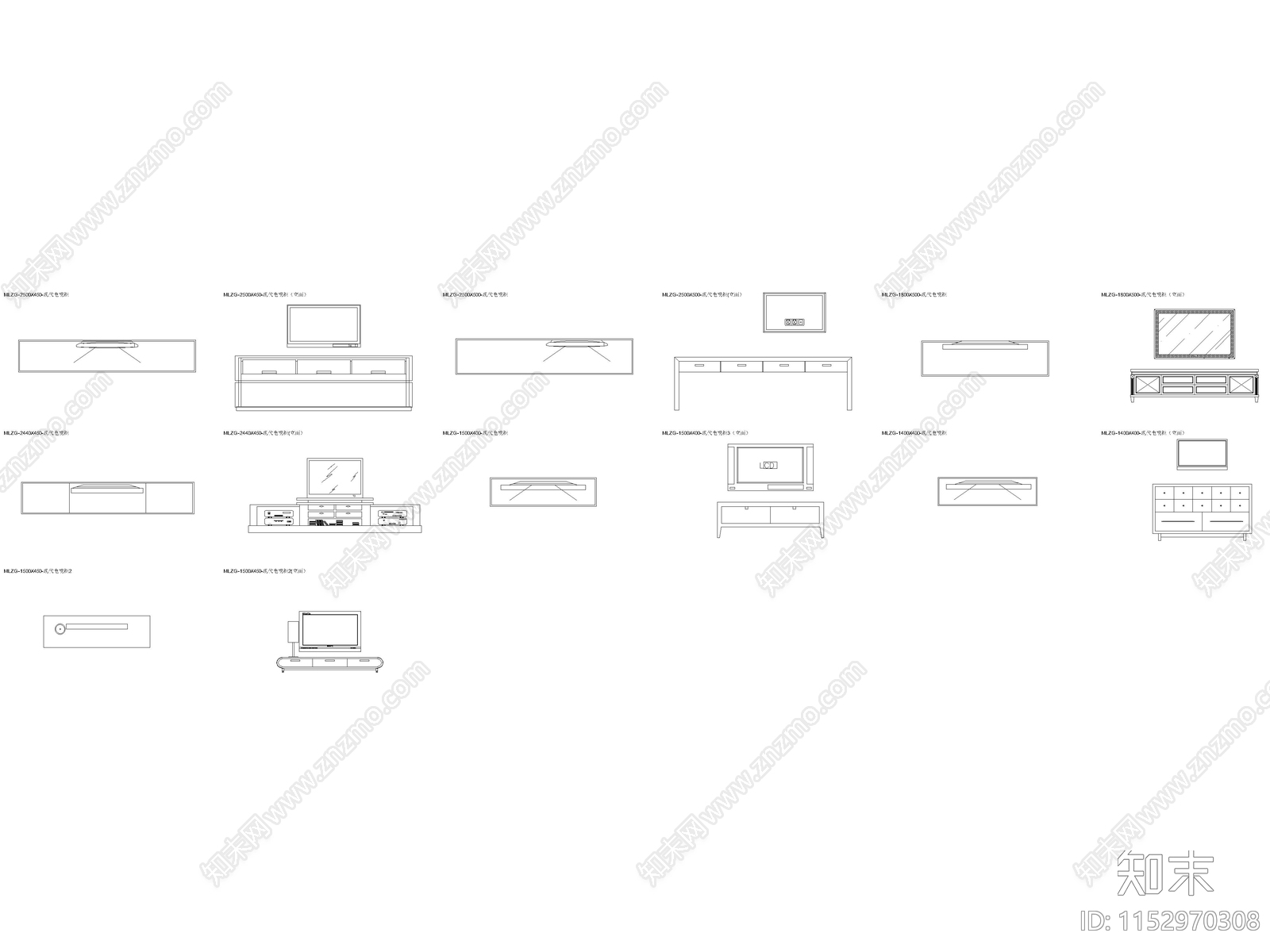 现代电视柜图库cad施工图下载【ID:1152970308】