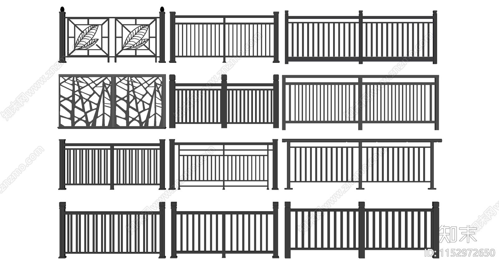 现代栏杆SU模型下载【ID:1152972650】