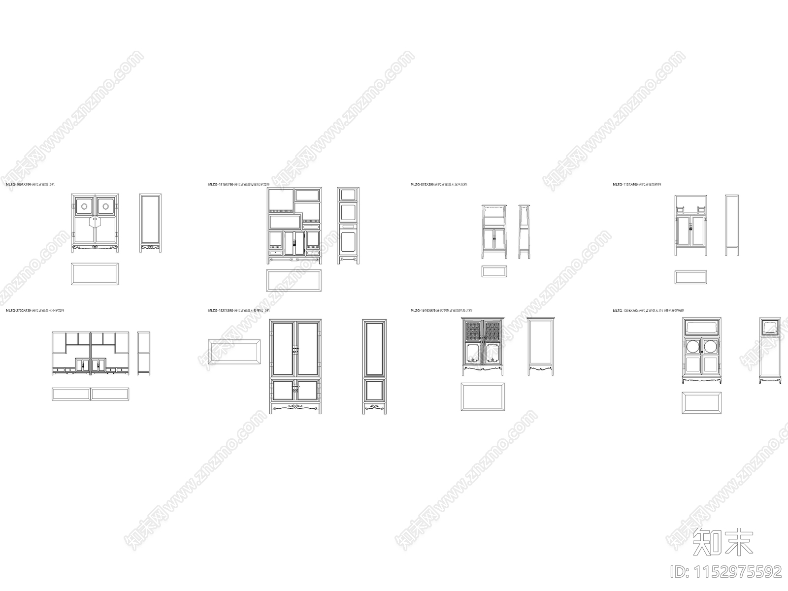中式清代黄花梨书柜图库施工图下载【ID:1152975592】