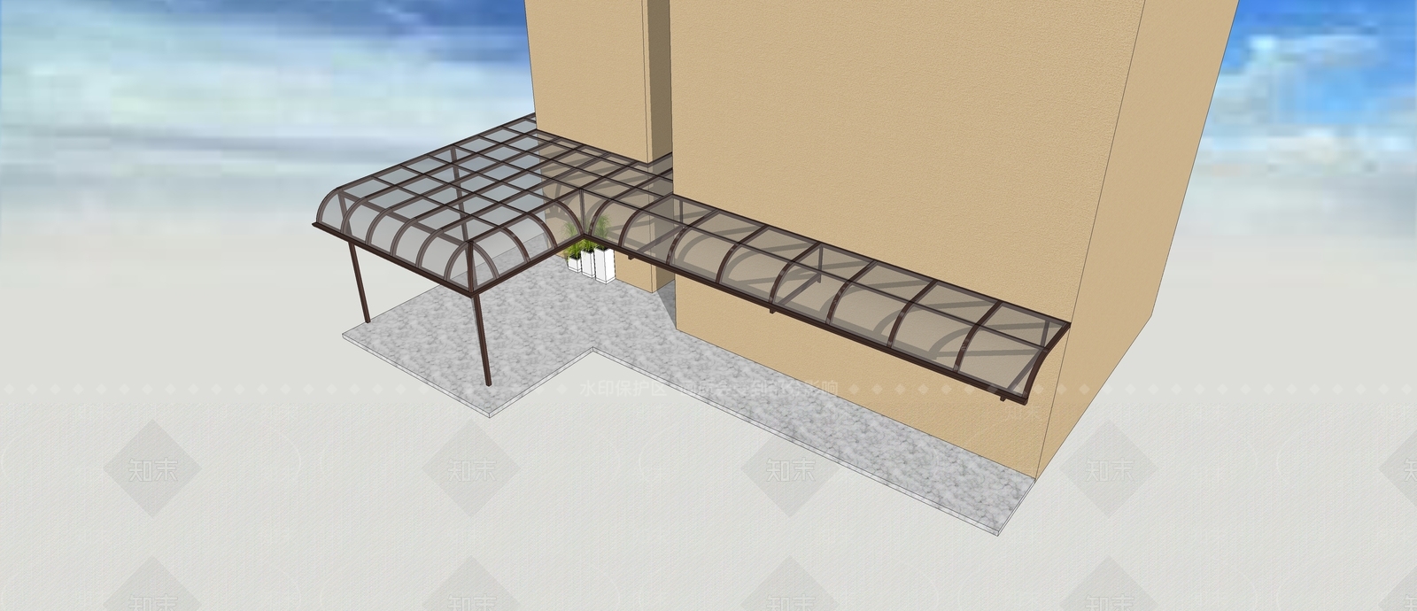 现代小院铝合金遮阳棚SU模型下载【ID:1152983529】