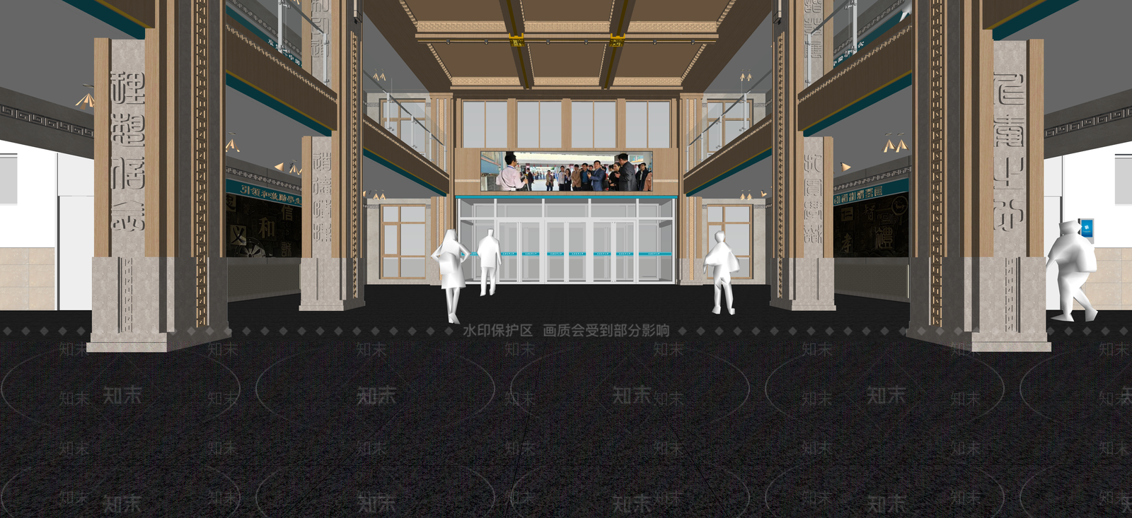 新中式学校教学大厅SU模型下载【ID:1152985920】