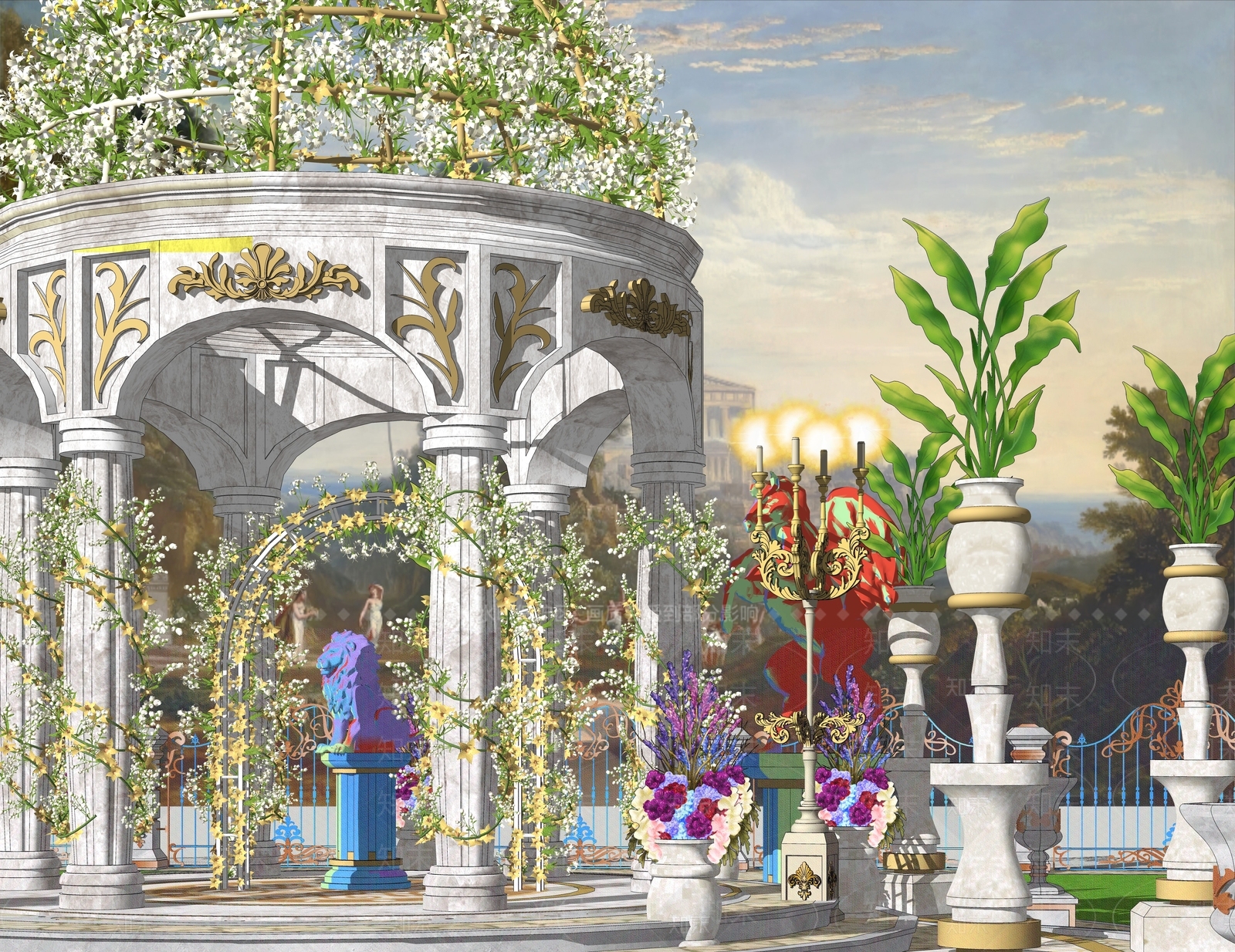 欧式庭院廊架SU模型下载【ID:1152987390】
