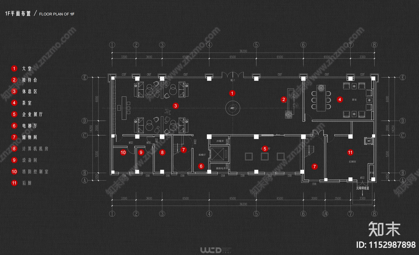 2000㎡办公会所平面图cad施工图下载【ID:1152987898】