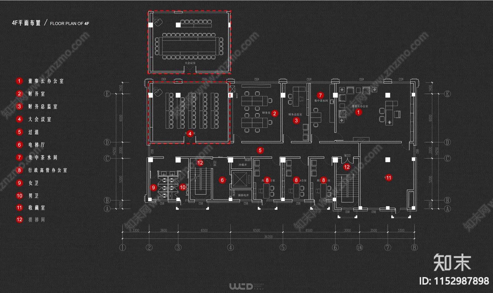 2000㎡办公会所平面图cad施工图下载【ID:1152987898】