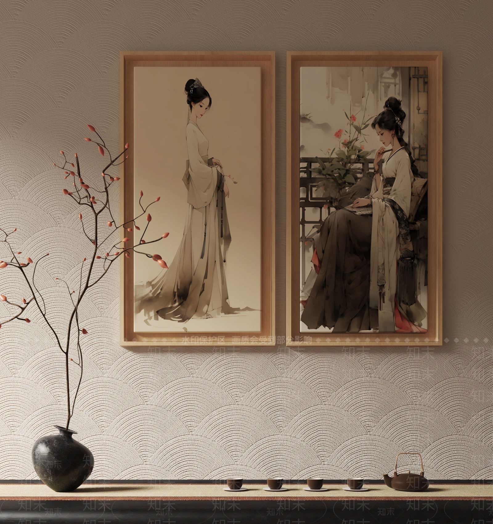 新中式人物画SU模型下载【ID:1152994305】