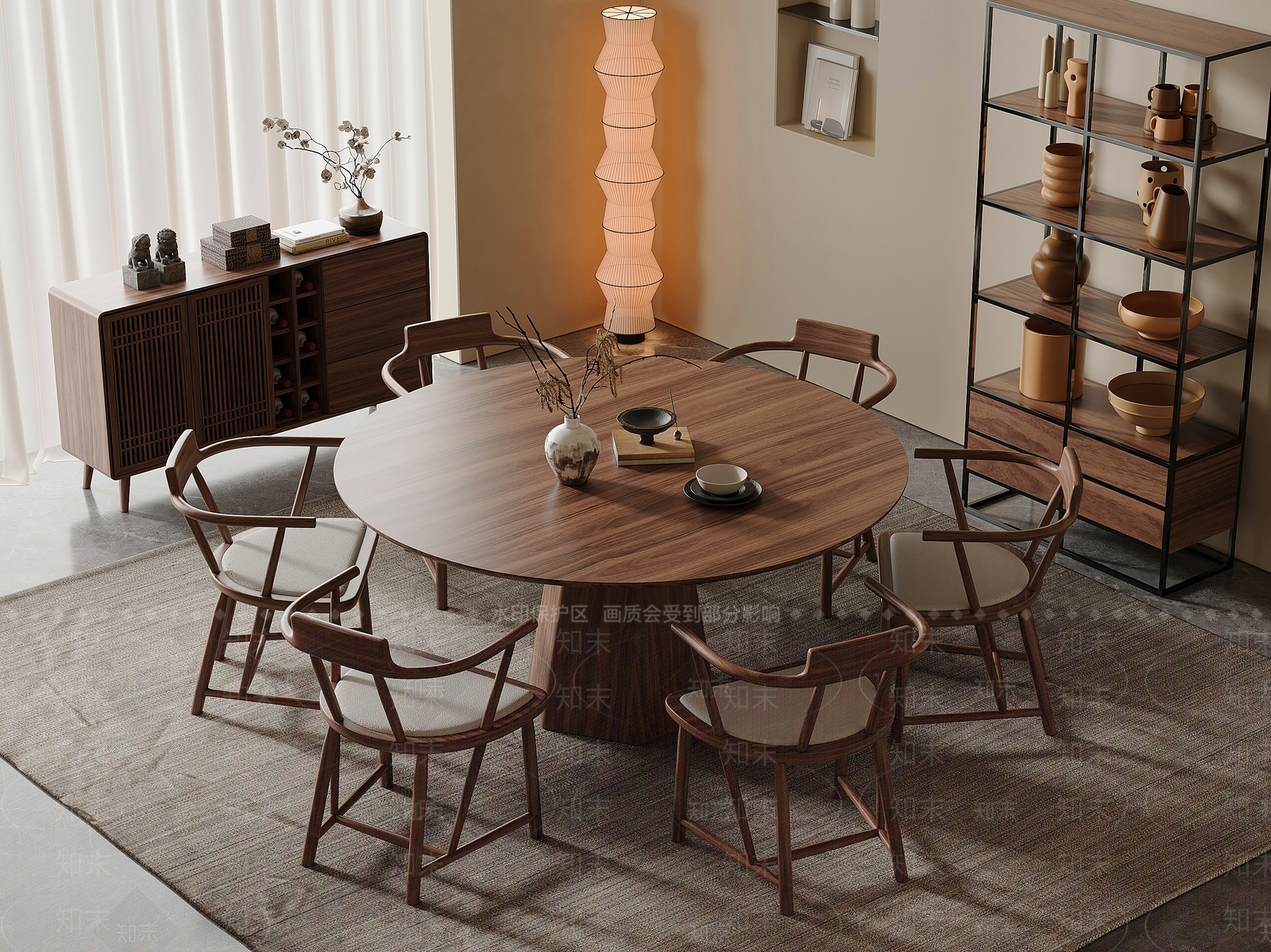 新中式实木餐桌椅组合3D模型下载【ID:1153003032】