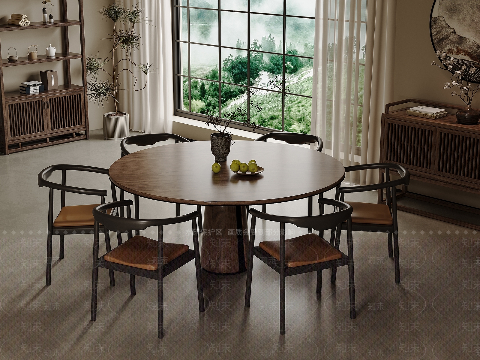 新中式实木餐桌椅组合3D模型下载【ID:1153003025】
