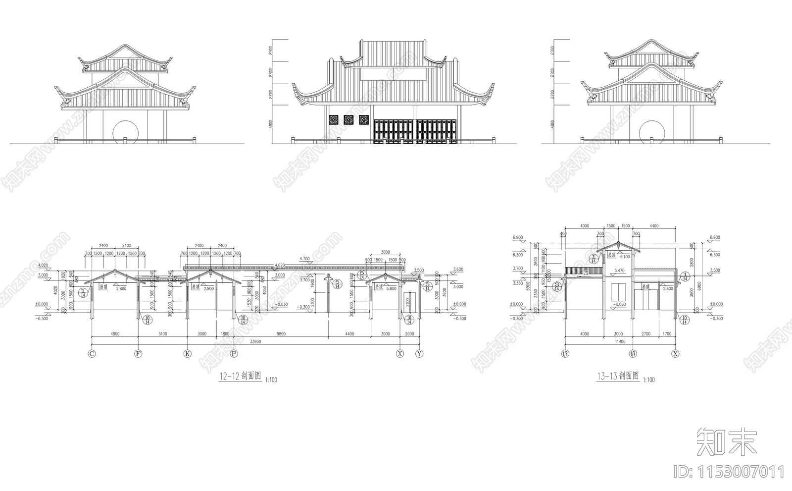 古建筑图cad施工图下载【ID:1153007011】