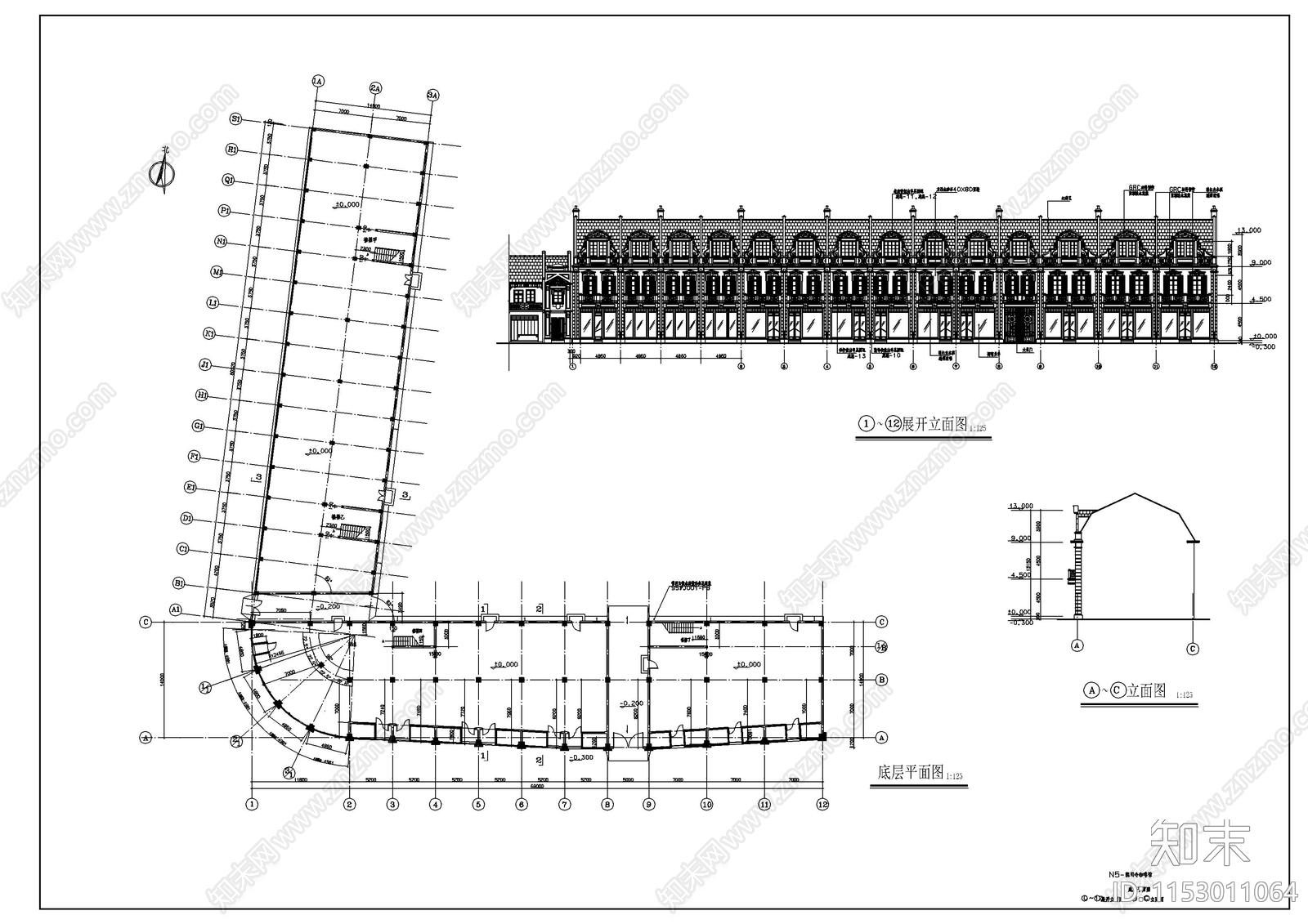 沿街咖啡馆建筑cad施工图下载【ID:1153011064】