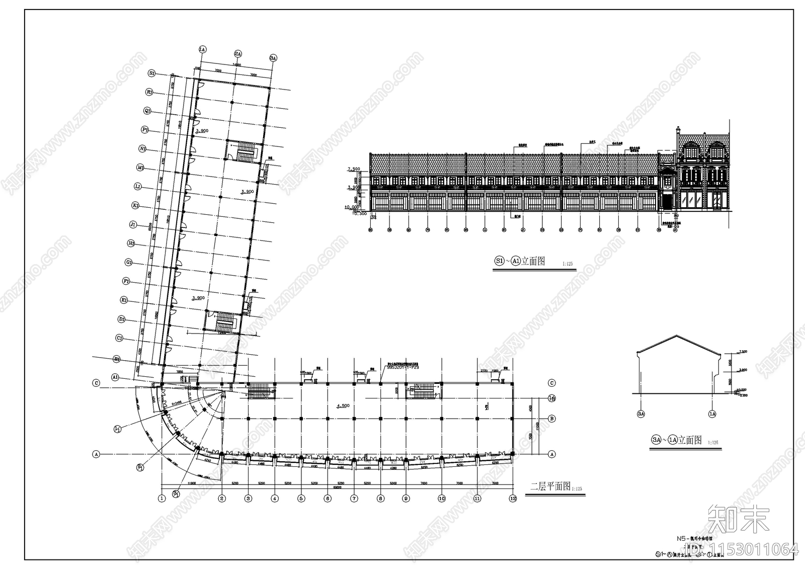 沿街咖啡馆建筑cad施工图下载【ID:1153011064】