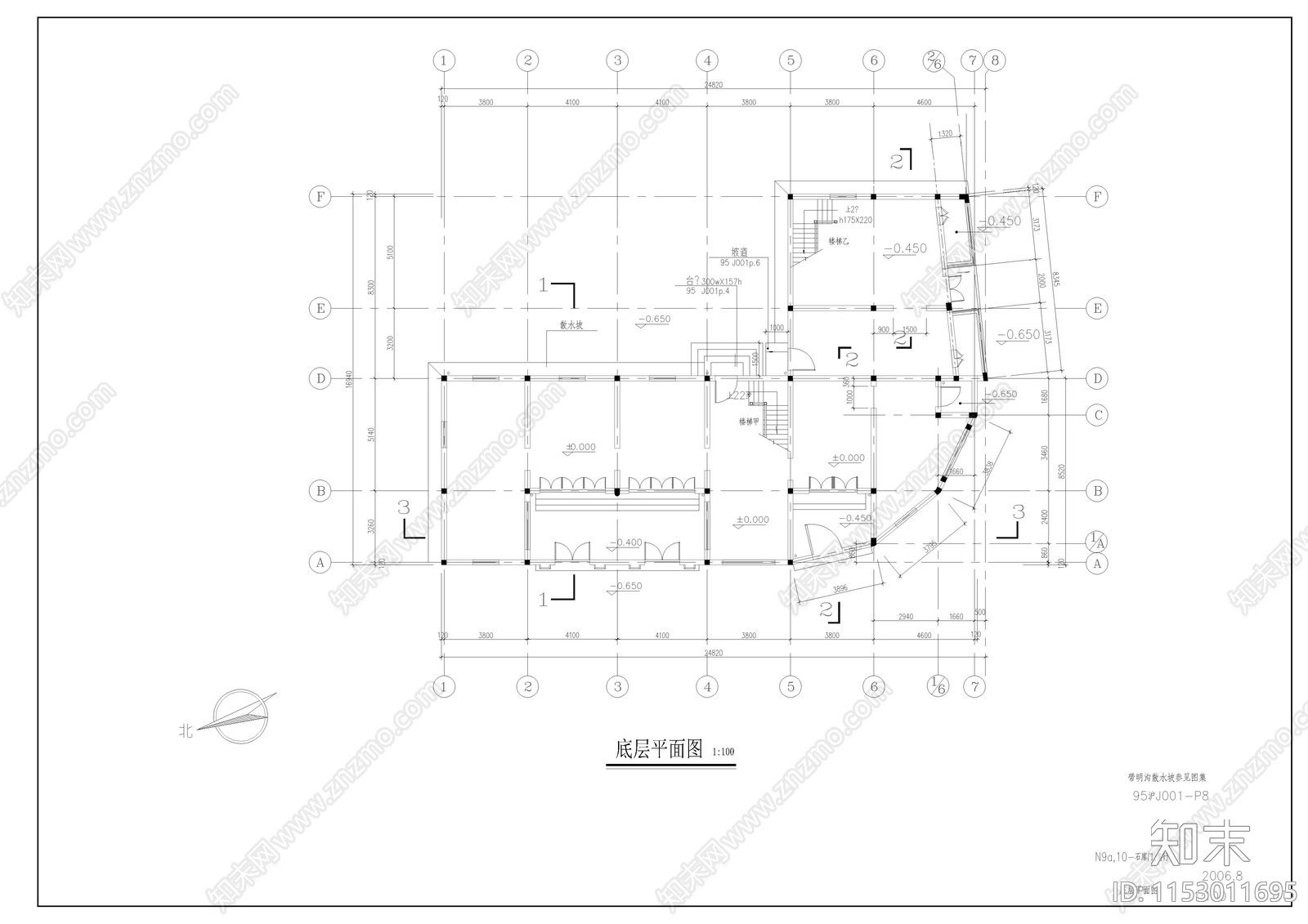 沿街门库笔行古建筑cad施工图下载【ID:1153011695】