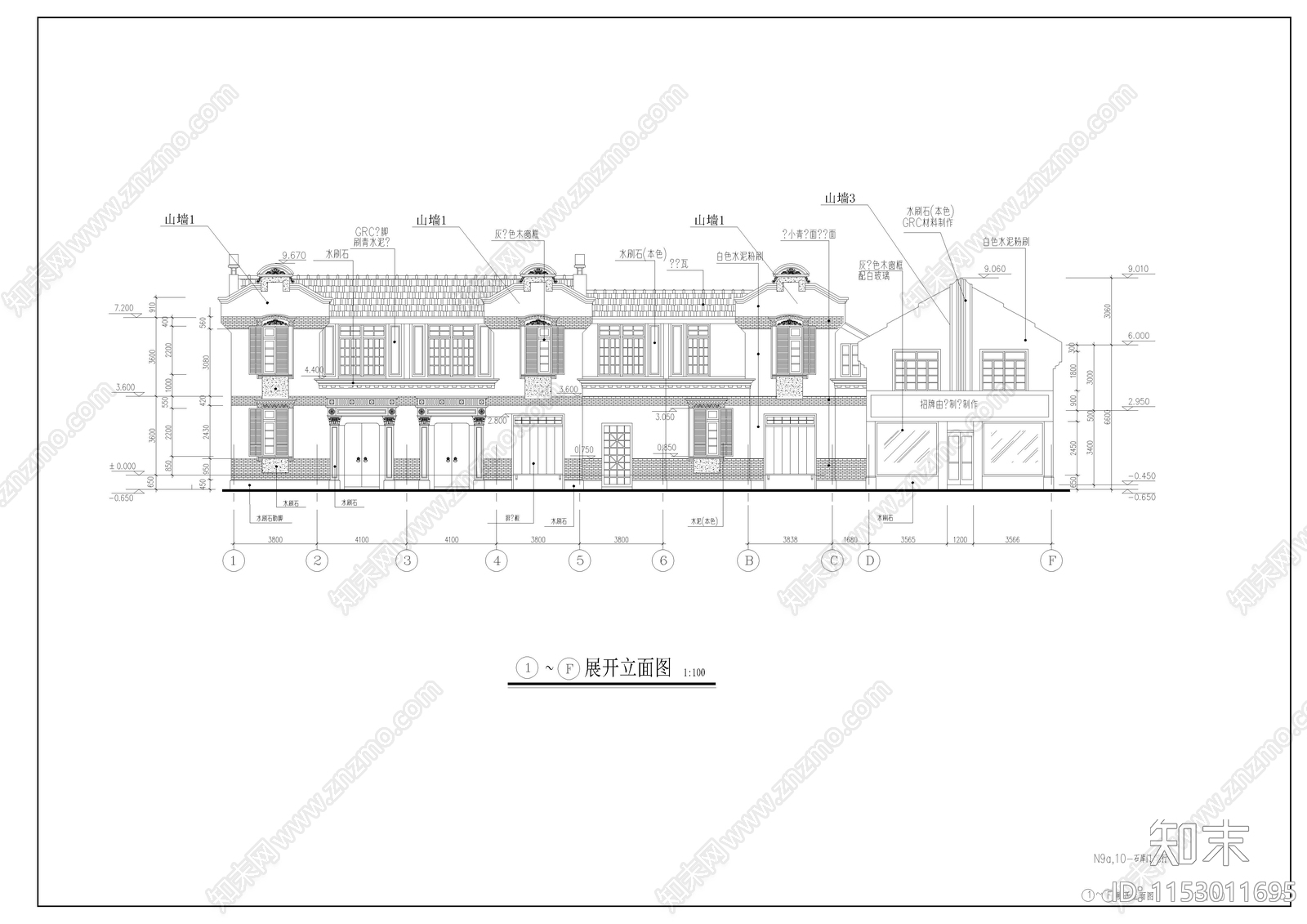 沿街门库笔行古建筑cad施工图下载【ID:1153011695】