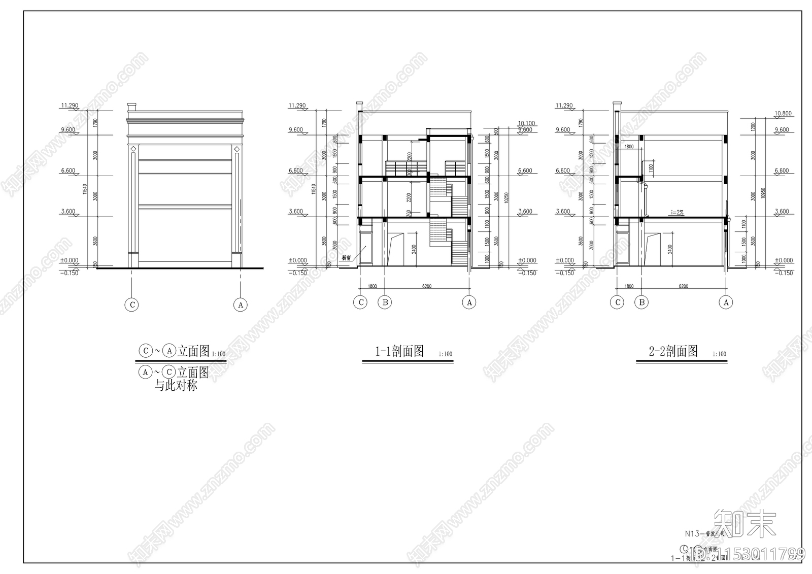 沿街古建筑cad施工图下载【ID:1153011799】