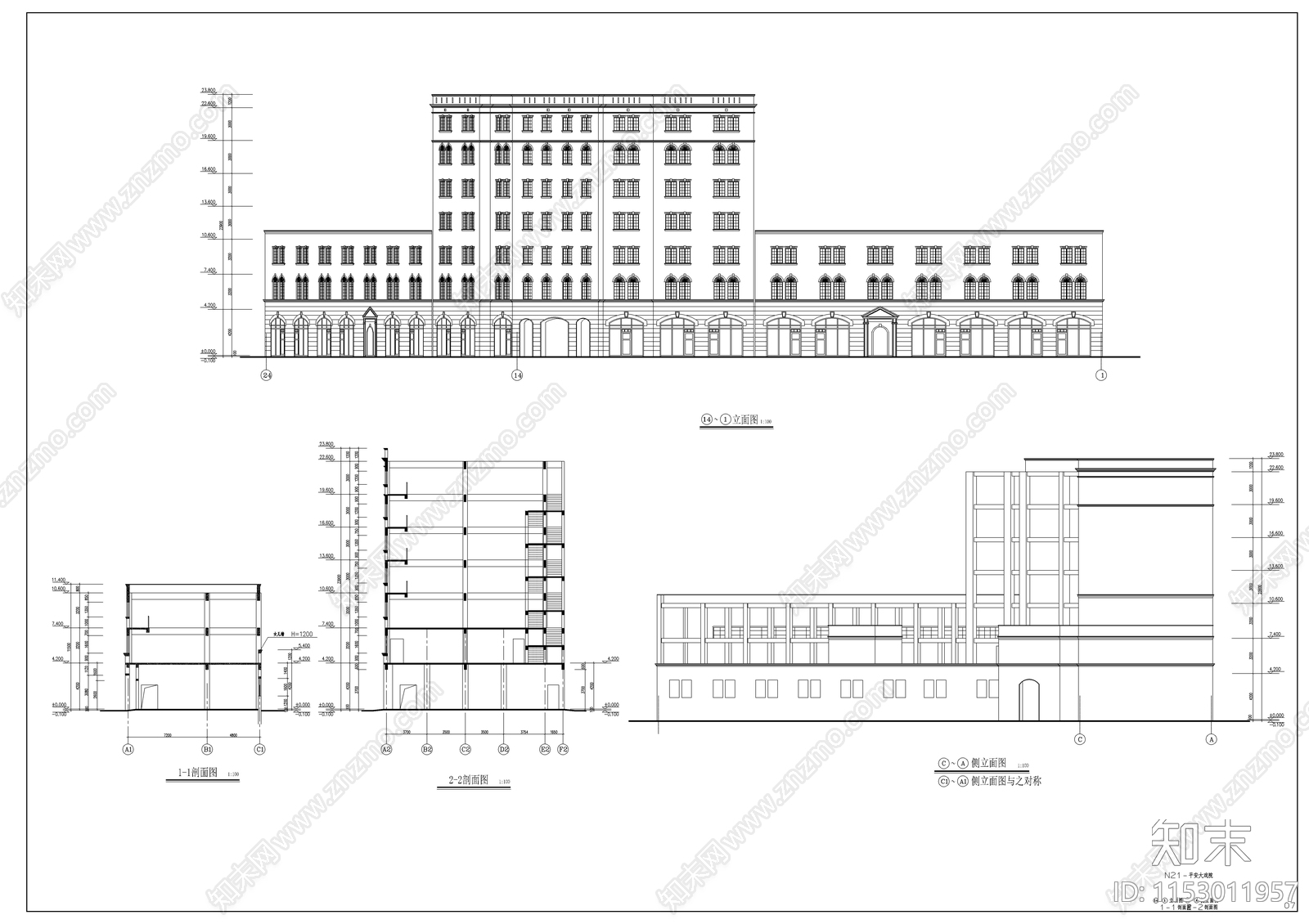 沿街古建筑大戏院建筑cad施工图下载【ID:1153011957】