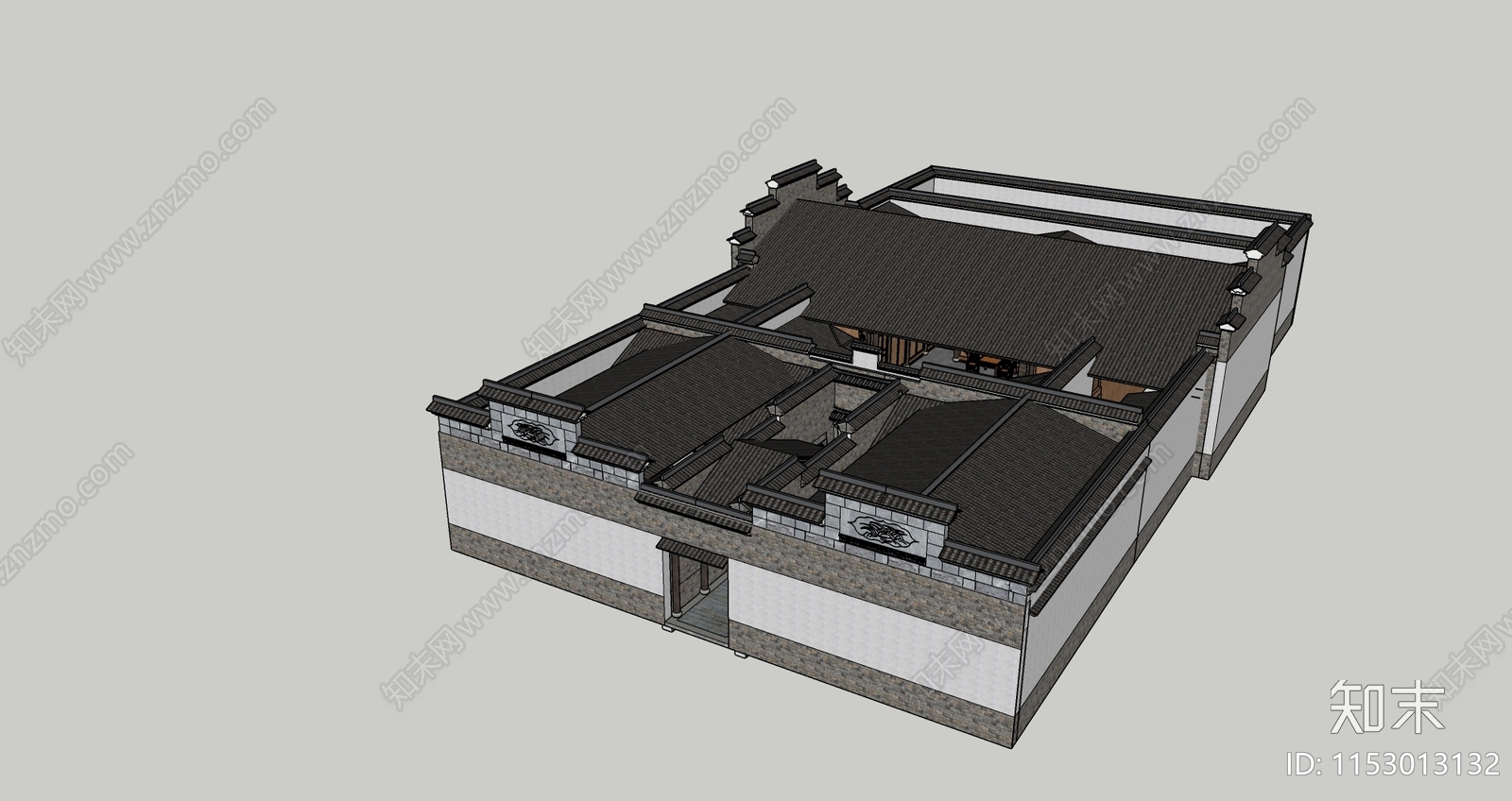 中式古民居建筑SU模型下载【ID:1153013132】
